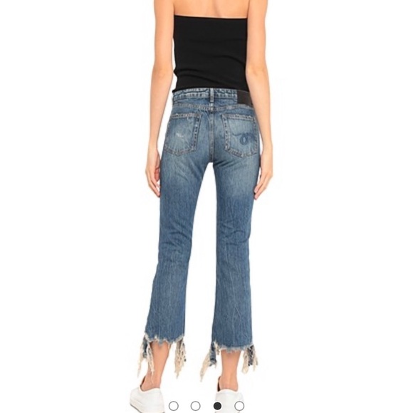 R13 Distressed Hem High Waist Crop Denim Jeans - Picture 2 of 15